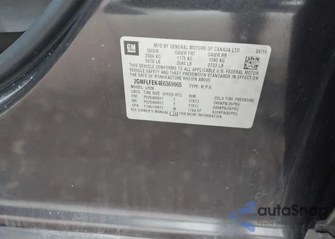 2014 Chevrolet Equinox 1Lt from USA, damaged, VIN 2GNFLFEK4E6369965